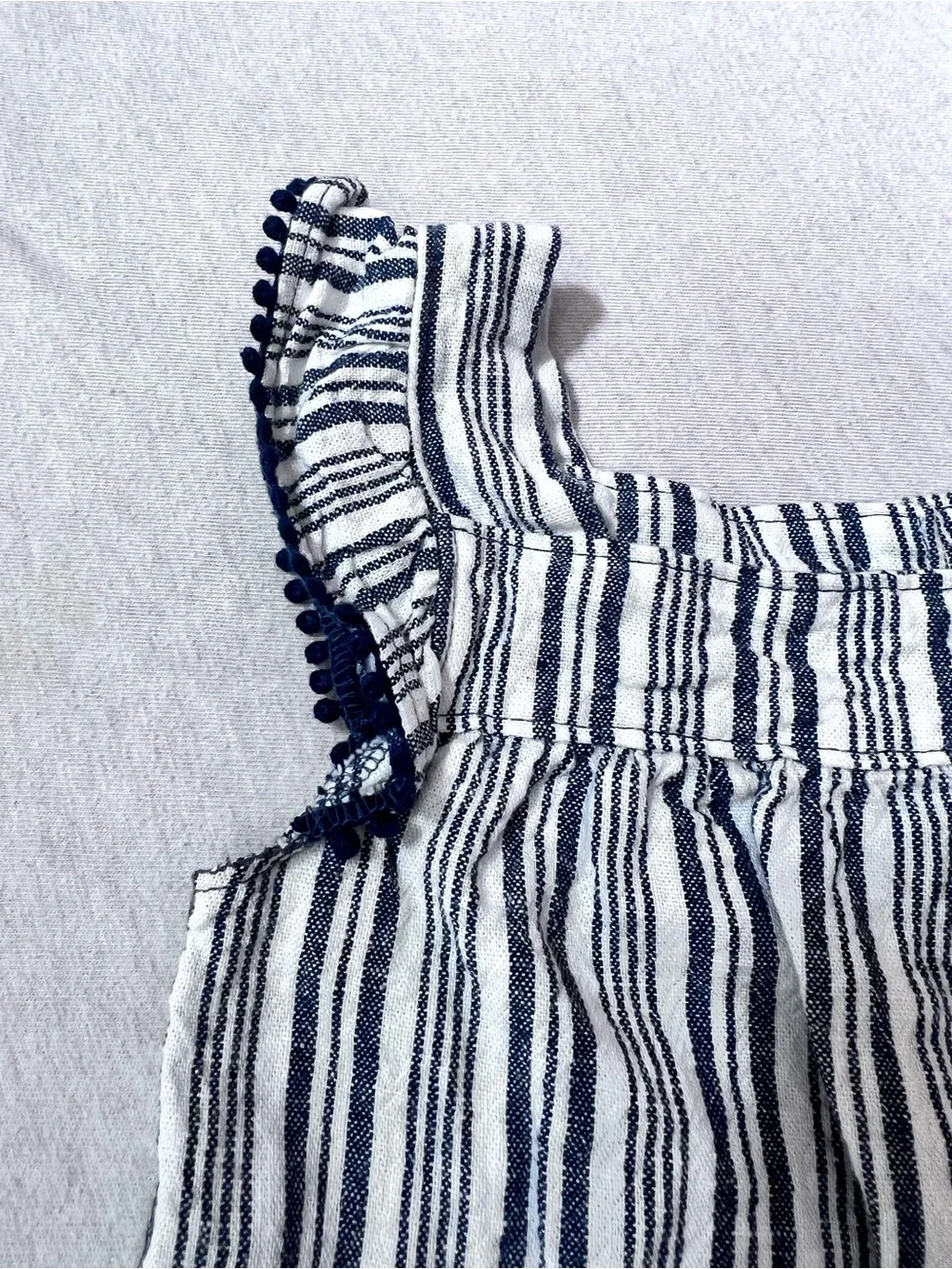 Navy & White Linen Blend Striped Sleeveless Dressy Tank Top with Elastic Waist